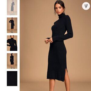 NWT Lulu's Sheerah Black Turtleneck Midi Dress Size Medium